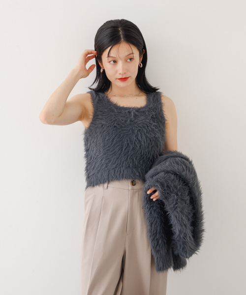 abahouse mavie（アバハウスマヴィ）の「【２点セット】シャギーニットアンサンブル（ニット/セーター・レディース・オフホワイト/チャコールグレー/ピンク・フリー）」の6枚目の写真