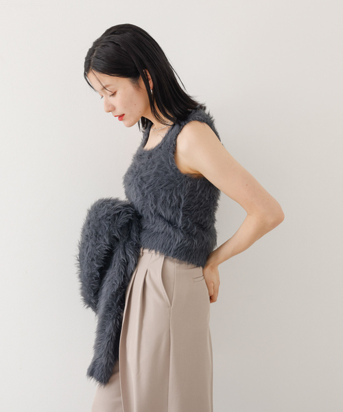 abahouse mavie（アバハウスマヴィ）の「【２点セット】シャギーニットアンサンブル（ニット/セーター・レディース・オフホワイト/チャコールグレー/ピンク・フリー）」の7枚目の写真