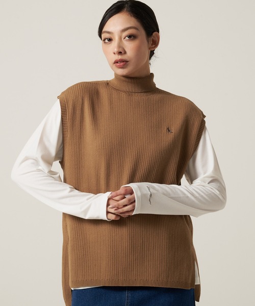Eddie Bauer（エディーバウアー）の「モックネック ニットベスト ＆ インナー Tシャツ セット（ベスト・レディース・ダークベージュ/ネイビー/アイボリー・L/M/S/XL）」の3枚目の写真