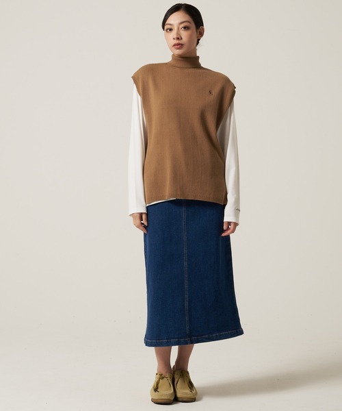 Eddie Bauer（エディーバウアー）の「モックネック ニットベスト ＆ インナー Tシャツ セット（ベスト・レディース・ダークベージュ/ネイビー/アイボリー・L/M/S/XL）」の5枚目の写真