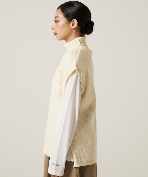 Eddie Bauer（エディーバウアー）の「モックネック ニットベスト ＆ インナー Tシャツ セット（ベスト・レディース・ダークベージュ/ネイビー/アイボリー・L/M/S/XL）」の7枚目の写真