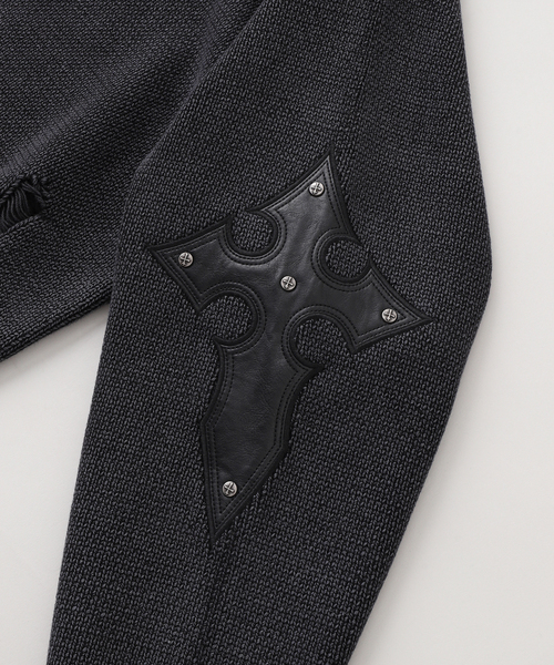 SUPPLIER（サプライヤー）の「SUPPLIER / サプライヤー CROSS LEATHER PATCH CREW KNIT（ニット/セーター・メンズ・ブラック・MEDIUM）」の8枚目の写真