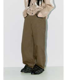CHECK ROLL UP COTTON PANTS, BROWN