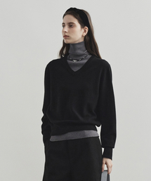 ウールカシミヤVネックニットブラックMDKT088BLACK
