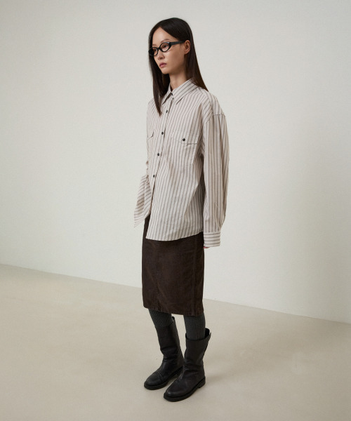 LMOOD(エルムード)の「(W) ルチアベルベットデニムミディスカートブラウン(スカート・レディース・その他・38/36/34)」の2枚目の写真