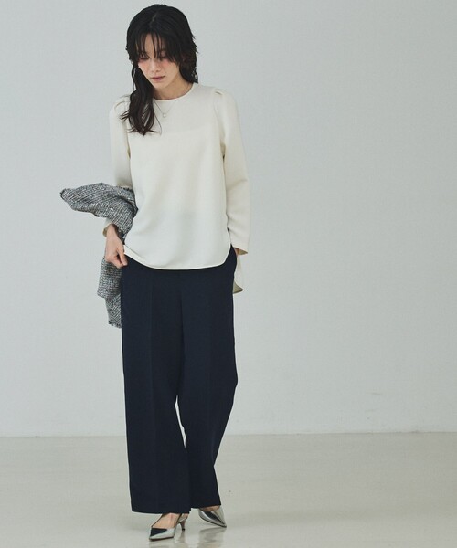 qualite(カリテ)の「ライトダブルクロスナローブラウス/オケージョン/セレモニー/フォーマル/オフィスカジュアル/入卒/カセット服(シャツ/ブラウス・レディース・ネイビー/オフホワイト・フリー)」の20枚目の写真