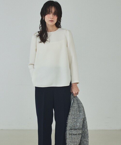 qualite(カリテ)の「ライトダブルクロスナローブラウス/オケージョン/セレモニー/フォーマル/オフィスカジュアル/入卒/カセット服(シャツ/ブラウス・レディース・ネイビー/オフホワイト・フリー)」の22枚目の写真