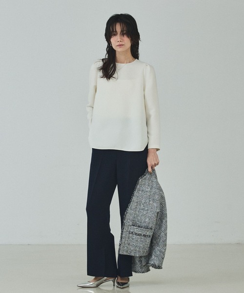 qualite（カリテ）の「ライトダブルクロスナローブラウス/オケージョン/セレモニー/フォーマル/オフィスカジュアル（シャツ/ブラウス・レディース・ネイビー/オフホワイト・フリー）」の5枚目の写真