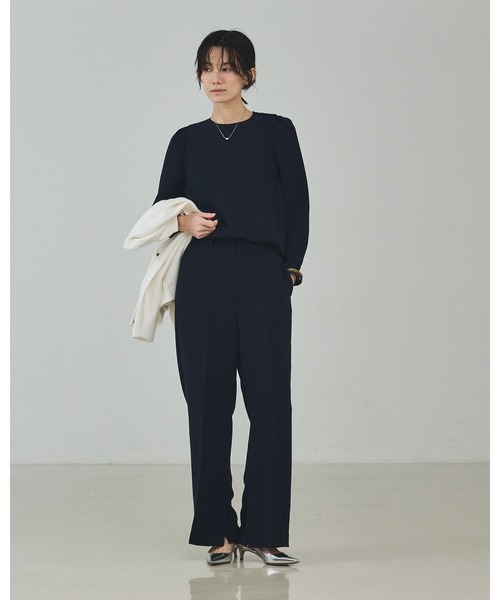 qualite（カリテ）の「ライトダブルクロスナローブラウス/オケージョン/セレモニー/フォーマル/オフィスカジュアル（シャツ/ブラウス・レディース・ネイビー/オフホワイト・フリー）」の9枚目の写真