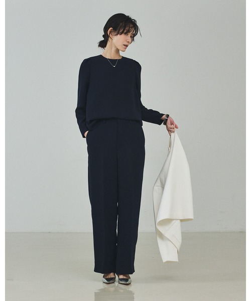 qualite（カリテ）の「ライトダブルクロスナローブラウス/オケージョン/セレモニー/フォーマル/オフィスカジュアル（シャツ/ブラウス・レディース・ネイビー/オフホワイト・フリー）」の10枚目の写真