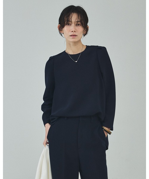 qualite（カリテ）の「ライトダブルクロスナローブラウス/オケージョン/セレモニー/フォーマル/オフィスカジュアル（シャツ/ブラウス・レディース・ネイビー/オフホワイト・フリー）」の11枚目の写真