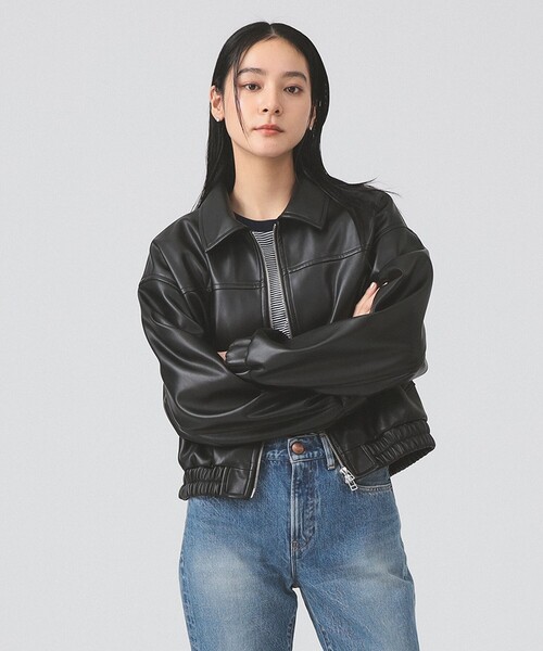 Ray BEAMS(レイビームス)の「フェイクレザー ジップ ブルゾン(ブルゾン・レディース・ブラック/ダークブラウン・0/1)」の17枚目の写真