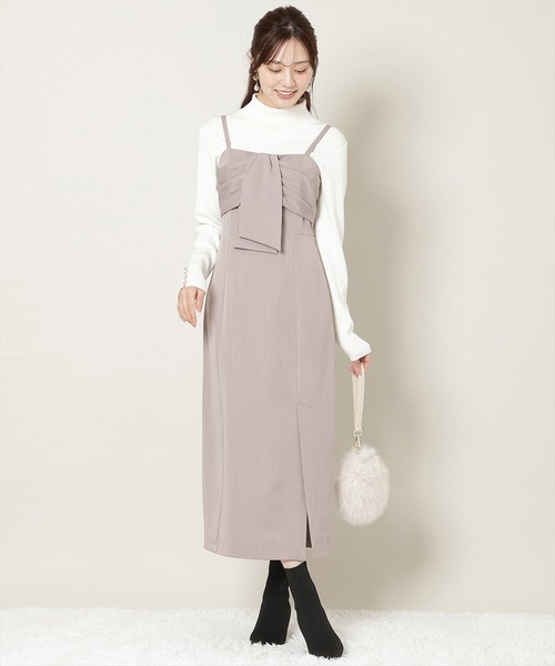 WILLSELECTION（ウィルセレクション）の「リボンデザインIラインワンピース（ワンピース・レディース・ブラウン系その他/ボルドー/チャコールグレー・FREE）」の3枚目の写真