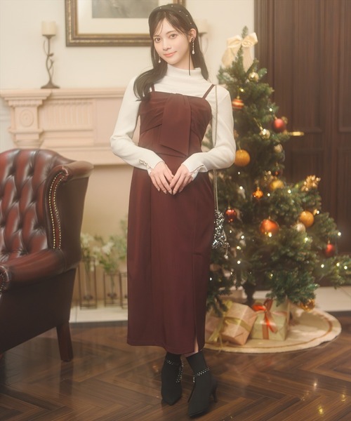 WILLSELECTION（ウィルセレクション）の「リボンデザインIラインワンピース（ワンピース・レディース・ブラウン系その他/ボルドー/チャコールグレー・FREE）」の4枚目の写真