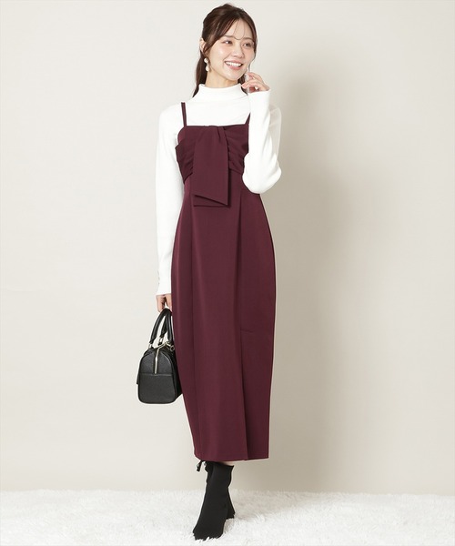 WILLSELECTION（ウィルセレクション）の「リボンデザインIラインワンピース（ワンピース・レディース・ブラウン系その他/ボルドー/チャコールグレー・FREE）」の6枚目の写真