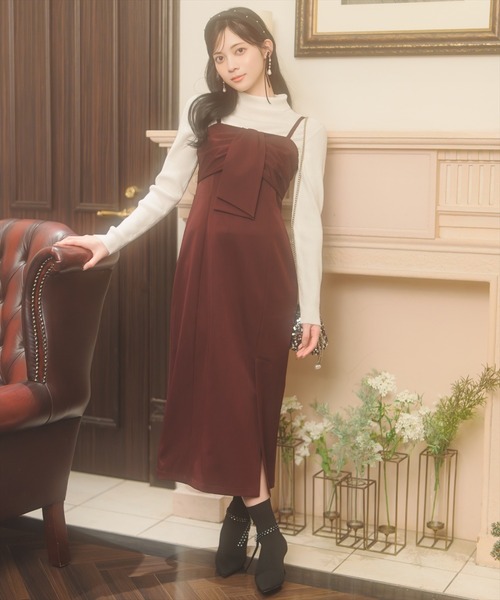 WILLSELECTION(ウィルセレクション)の「リボンデザインIラインワンピース(ワンピース・レディース・ブラウン系その他/ボルドー/チャコールグレー・FREE)」の4枚目の写真