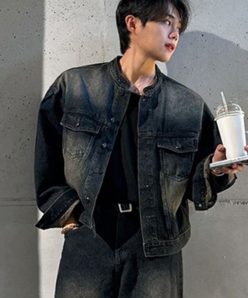 NOWLE(ノウル)の「【NOWLE】ヴィンテージウォッシュ ノーカラー ショート デニム ジャケット(デニムジャケット・メンズ・ダークインディゴブルー・LARGE/MEDIUM/X-LARGE)」の18枚目の写真