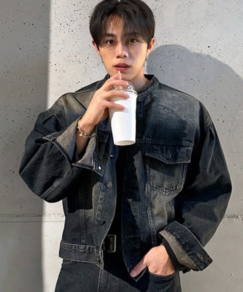 NOWLE(ノウル)の「【NOWLE】ヴィンテージウォッシュ ノーカラー ショート デニム ジャケット(デニムジャケット・メンズ・ダークインディゴブルー・LARGE/MEDIUM/X-LARGE)」の19枚目の写真