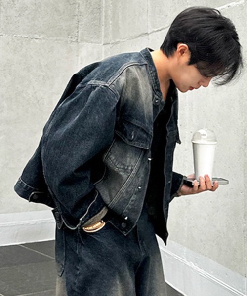 NOWLE(ノウル)の「【NOWLE】ヴィンテージウォッシュ ノーカラー ショート デニム ジャケット(デニムジャケット・メンズ・ダークインディゴブルー・LARGE/MEDIUM/X-LARGE)」の20枚目の写真