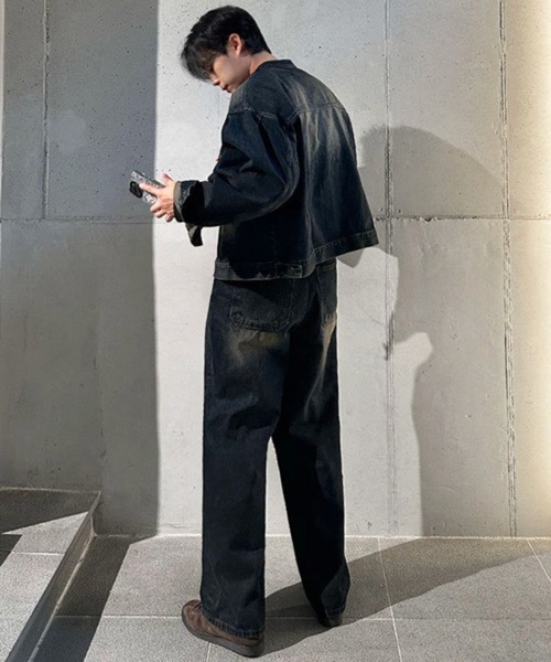 NOWLE(ノウル)の「【NOWLE】ヴィンテージウォッシュ ノーカラー ショート デニム ジャケット(デニムジャケット・メンズ・ダークインディゴブルー・LARGE/MEDIUM/X-LARGE)」の10枚目の写真