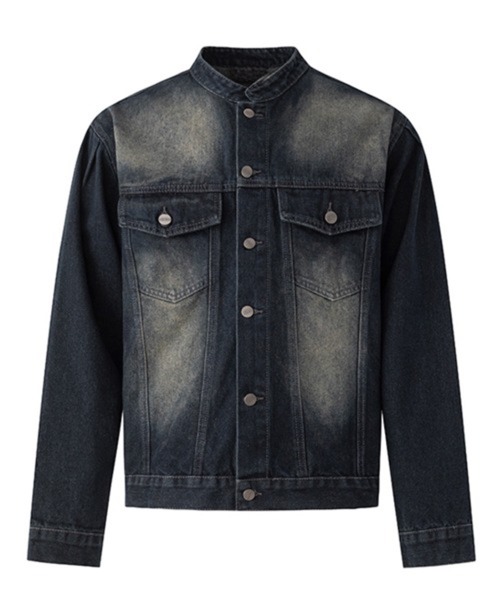 NOWLE(ノウル)の「【NOWLE】ヴィンテージウォッシュ ノーカラー ショート デニム ジャケット(デニムジャケット・メンズ・ダークインディゴブルー・LARGE/MEDIUM/X-LARGE)」の12枚目の写真