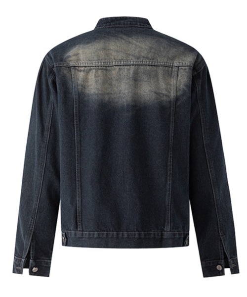 NOWLE(ノウル)の「【NOWLE】ヴィンテージウォッシュ ノーカラー ショート デニム ジャケット(デニムジャケット・メンズ・ダークインディゴブルー・LARGE/MEDIUM/X-LARGE)」の2枚目の写真