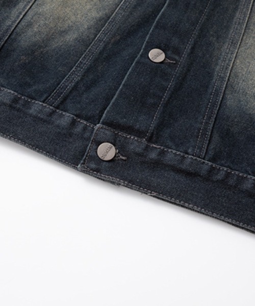 NOWLE(ノウル)の「【NOWLE】ヴィンテージウォッシュ ノーカラー ショート デニム ジャケット(デニムジャケット・メンズ・ダークインディゴブルー・LARGE/MEDIUM/X-LARGE)」の5枚目の写真