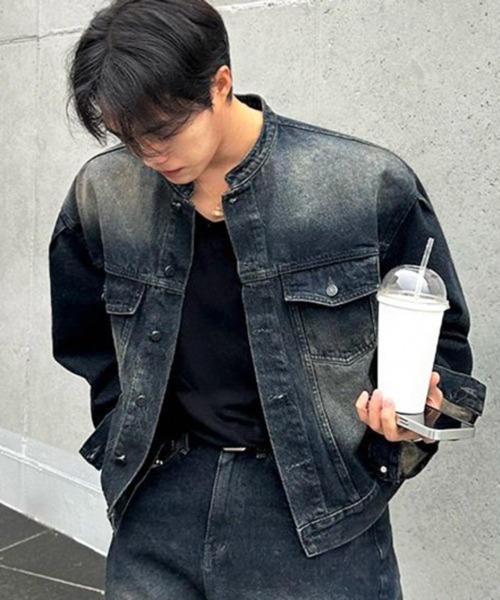 NOWLE(ノウル)の「【NOWLE】ヴィンテージウォッシュ ノーカラー ショート デニム ジャケット(デニムジャケット・メンズ・ダークインディゴブルー・LARGE/MEDIUM/X-LARGE)」の13枚目の写真