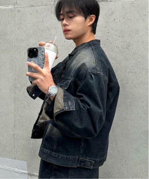 NOWLE(ノウル)の「【NOWLE】ヴィンテージウォッシュ ノーカラー ショート デニム ジャケット(デニムジャケット・メンズ・ダークインディゴブルー・LARGE/MEDIUM/X-LARGE)」の15枚目の写真