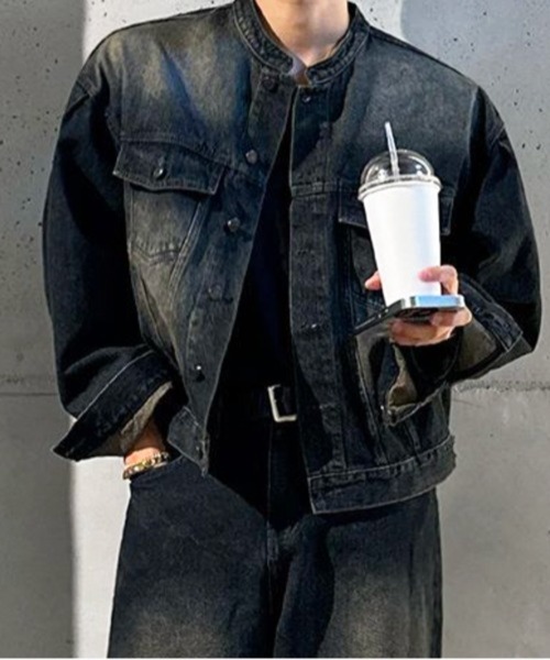 NOWLE(ノウル)の「【NOWLE】ヴィンテージウォッシュ ノーカラー ショート デニム ジャケット(デニムジャケット・メンズ・ダークインディゴブルー・LARGE/MEDIUM/X-LARGE)」の16枚目の写真