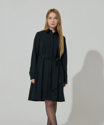 hidden button belted shirt dress