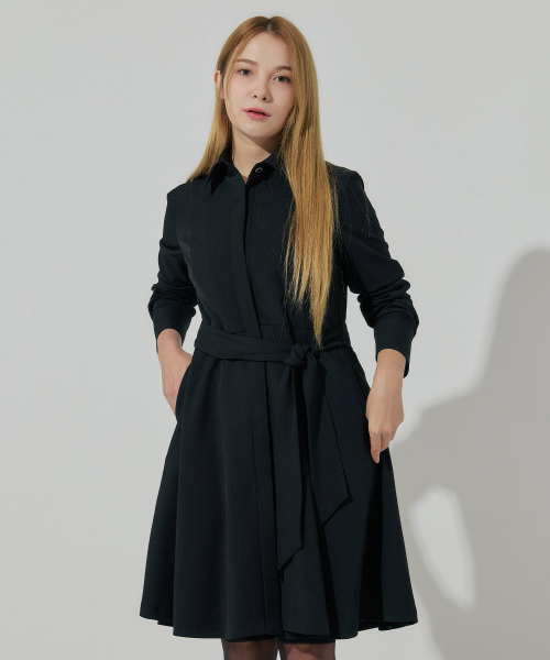 BELLEMA（ベルマ）の「hidden button belted shirt dress（ワンピース・レディース・ブラック・FREE）」の5枚目の写真