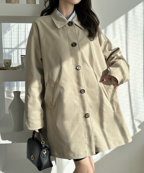 Eclat one（エクラワン）の「【Eclat one】コンパクトツイル スカーフ付き ミドル丈 ステンカラーコート（ステンカラーコート・レディース・アイボリー/ライトベージュ/ブラック・FREE）」の3枚目の写真