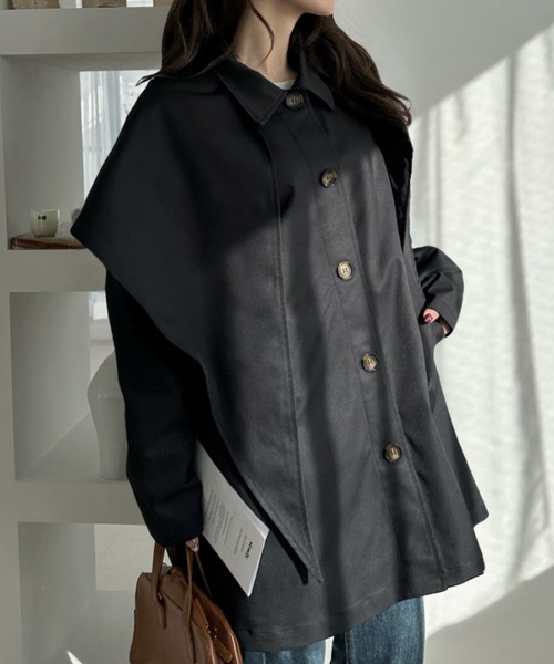 Eclat one（エクラワン）の「【Eclat one】コンパクトツイル スカーフ付き ミドル丈 ステンカラーコート（ステンカラーコート・レディース・アイボリー/ライトベージュ/ブラック・FREE）」の4枚目の写真