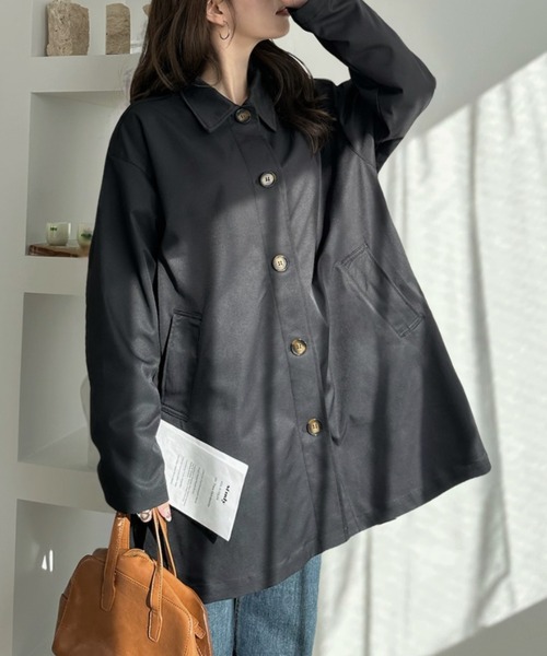 Eclat one（エクラワン）の「【Eclat one】コンパクトツイル スカーフ付き ミドル丈 ステンカラーコート（ステンカラーコート・レディース・アイボリー/ライトベージュ/ブラック・FREE）」の8枚目の写真