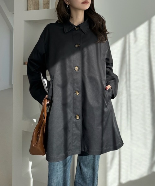 Eclat one（エクラワン）の「【Eclat one】コンパクトツイル スカーフ付き ミドル丈 ステンカラーコート（ステンカラーコート・レディース・アイボリー/ライトベージュ/ブラック・FREE）」の7枚目の写真