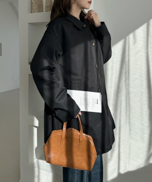 Eclat one（エクラワン）の「【Eclat one】コンパクトツイル スカーフ付き ミドル丈 ステンカラーコート（ステンカラーコート・レディース・アイボリー/ライトベージュ/ブラック・FREE）」の5枚目の写真