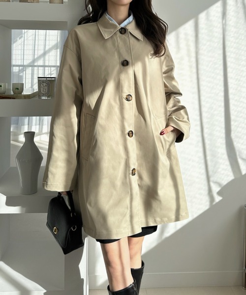 Eclat one（エクラワン）の「【Eclat one】コンパクトツイル スカーフ付き ミドル丈 ステンカラーコート（ステンカラーコート・レディース・アイボリー/ライトベージュ/ブラック・FREE）」の16枚目の写真