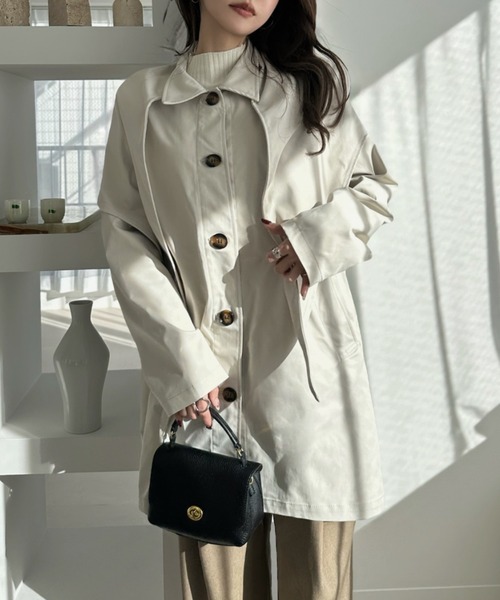 Eclat one（エクラワン）の「【Eclat one】コンパクトツイル スカーフ付き ミドル丈 ステンカラーコート（ステンカラーコート・レディース・アイボリー/ライトベージュ/ブラック・FREE）」の12枚目の写真