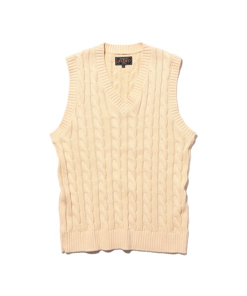 BEAMS PLUS(ビームスプラス)の「V-Neck Vest Cable(ニット/セーター・メンズ・ブラウン/ブルー/ベージュ/ホワイト/ネイビー/イエロー/グレー/オリーブ/ブラック/レッド・SMALL/MEDIUM/X-LARGE/LARGE)」の5枚目の写真
