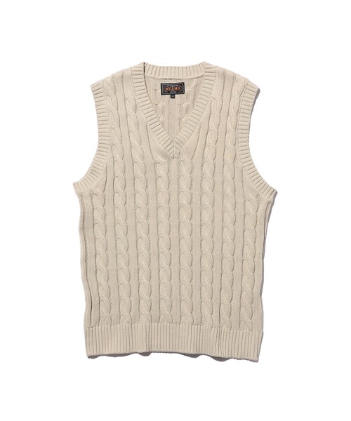 BEAMS PLUS(ビームスプラス)の「V-Neck Vest Cable(ニット/セーター・メンズ・ブラウン/ブルー/ベージュ/ホワイト/ネイビー/イエロー/グレー/オリーブ/ブラック/レッド・SMALL/MEDIUM/X-LARGE/LARGE)」の3枚目の写真