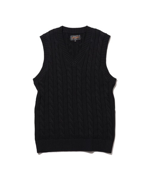 BEAMS PLUS(ビームスプラス)の「V-Neck Vest Cable(ニット/セーター・メンズ・ブラウン/ブルー/ベージュ/ホワイト/ネイビー/イエロー/グレー/オリーブ/ブラック/レッド・SMALL/MEDIUM/X-LARGE/LARGE)」の2枚目の写真