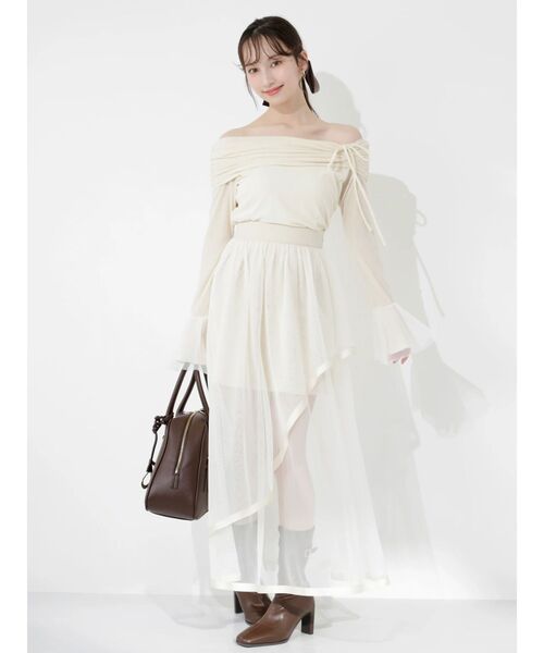 dazzlin（ダズリン）の「サテンパイピングシアーアシメティアードチュールスカート（スカート・レディース・アイボリー/ブラック・SMALL/MEDIUM）」の9枚目の写真