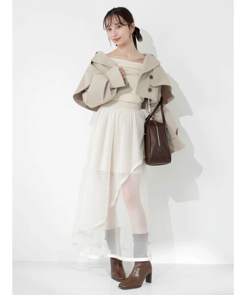 dazzlin（ダズリン）の「サテンパイピングシアーアシメティアードチュールスカート（スカート・レディース・アイボリー/ブラック・SMALL/MEDIUM）」の13枚目の写真
