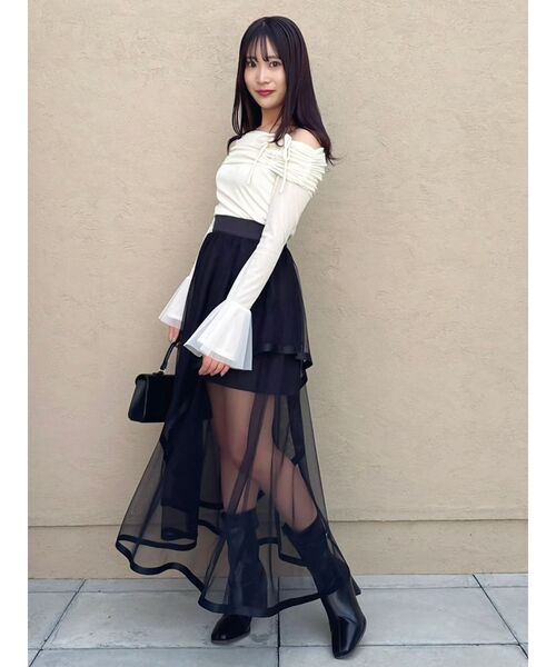 dazzlin（ダズリン）の「サテンパイピングシアーアシメティアードチュールスカート（スカート・レディース・アイボリー/ブラック・SMALL/MEDIUM）」の19枚目の写真