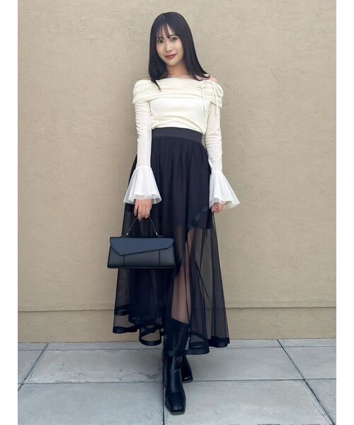 dazzlin（ダズリン）の「サテンパイピングシアーアシメティアードチュールスカート（スカート・レディース・アイボリー/ブラック・SMALL/MEDIUM）」の20枚目の写真