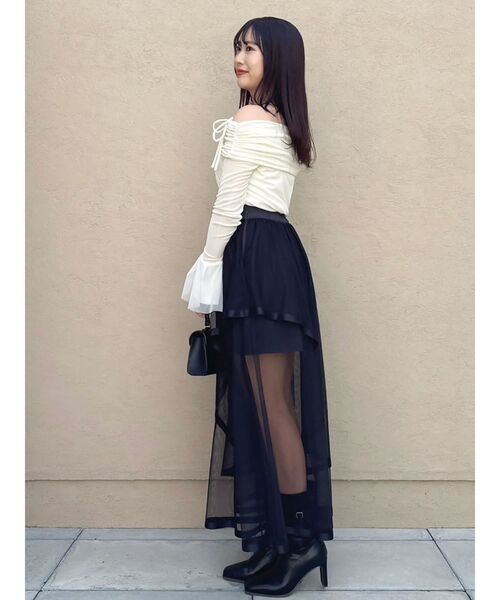 dazzlin（ダズリン）の「サテンパイピングシアーアシメティアードチュールスカート（スカート・レディース・アイボリー/ブラック・SMALL/MEDIUM）」の21枚目の写真