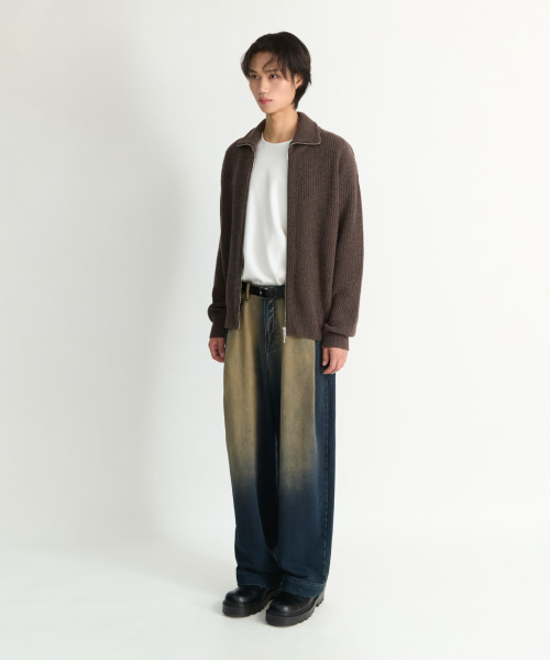 NONBLANK(ノンブランク)の「ルーズフィットジップアップカラーニット_MELANGE BROWN(ニット/セーター・メンズ・ブラウン・M/XL/L)」の9枚目の写真
