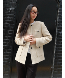 Pocket Boucle Tweed Jacket, Beige