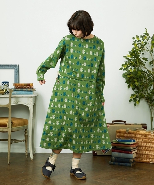 Jocomomola(ホコモモラ)の「Molino ダブルジャカード総柄ワンピース(ワンピース・レディース・アイボリー/グリーン・40)」の4枚目の写真